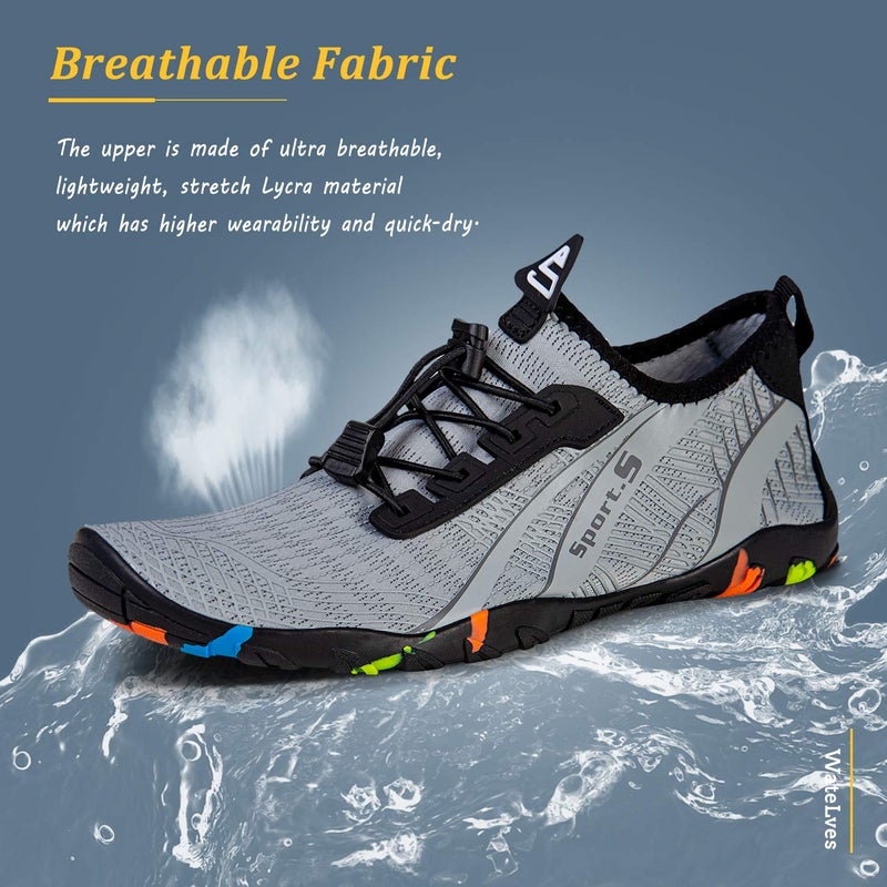 WateLves Water Shoes Mens Womens Beach Swim Shoes Quick-Dry Aqua Socks Pool Shoes for Surf Yoga Water Aerobics (C/Light Gray, 44) - Image 4